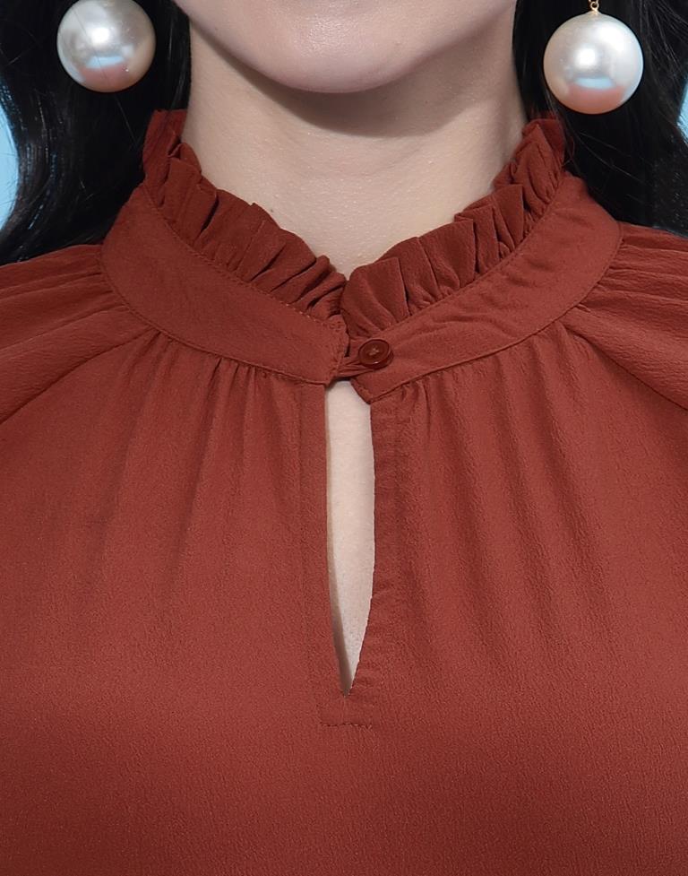 Rust Ruffled Collar Top | Sudathi