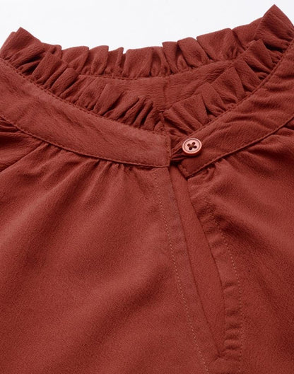 Rust Ruffled Collar Top | Sudathi