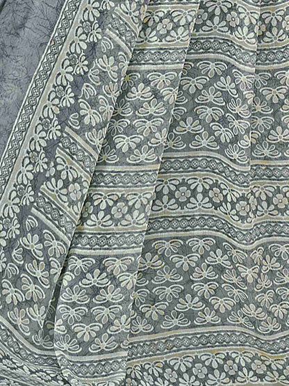 Grey Chiffon Printed Saree