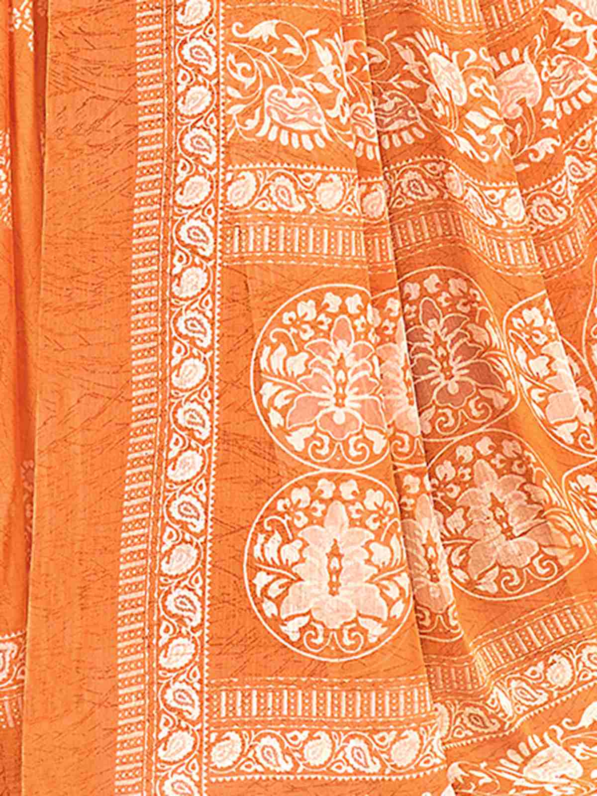 Orange Chiffon Printed Saree