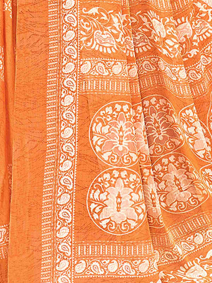 Orange Chiffon Printed Saree