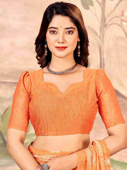 Orange Chiffon Printed Saree