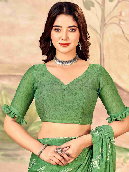 Green Chiffon Printed Saree