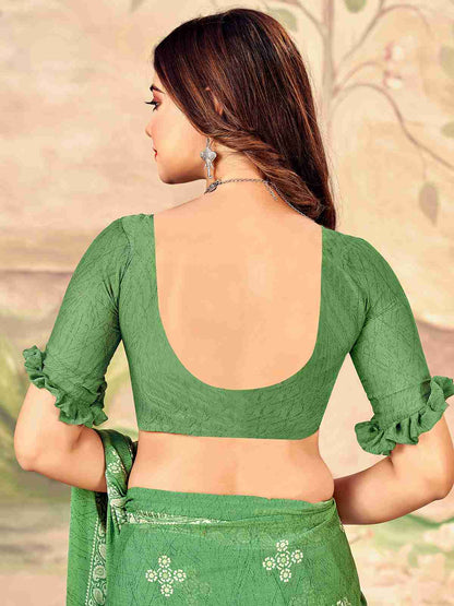 Green Chiffon Printed Saree