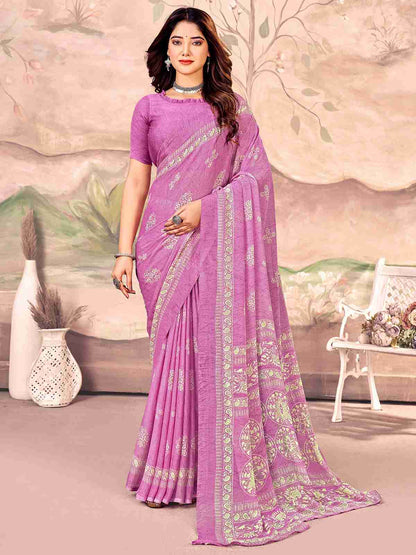 Magenta Chiffon Printed Saree
