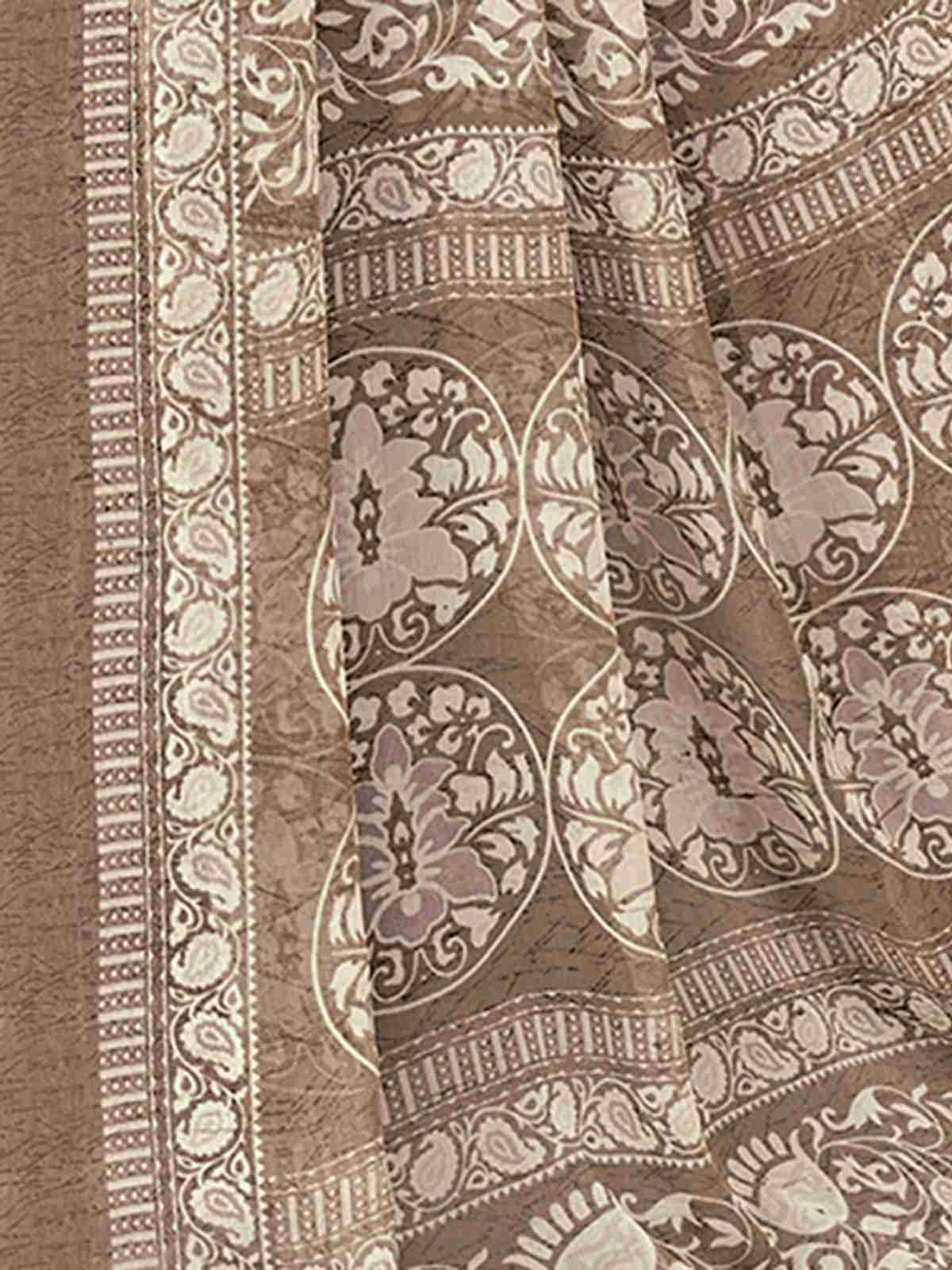 Brown Chiffon Printed Saree