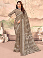 Brown Chiffon Printed Saree