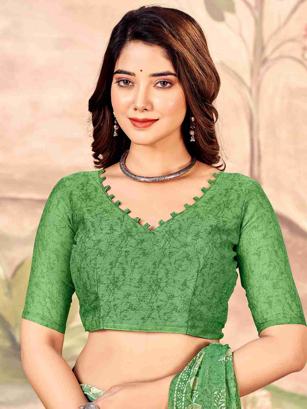 Green Chiffon Printed Saree