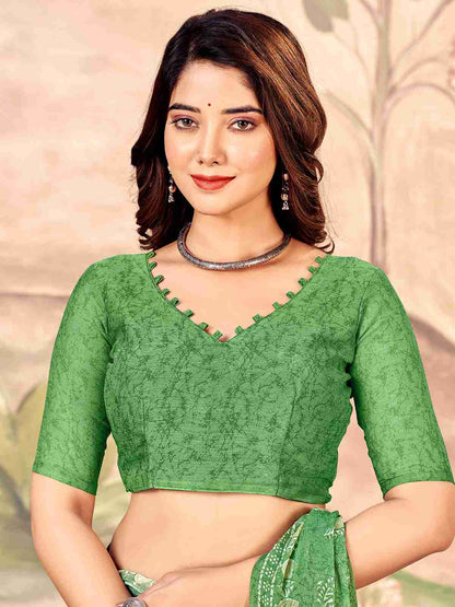 Green Chiffon Printed Saree