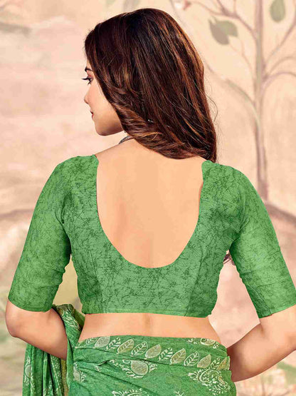 Green Chiffon Printed Saree