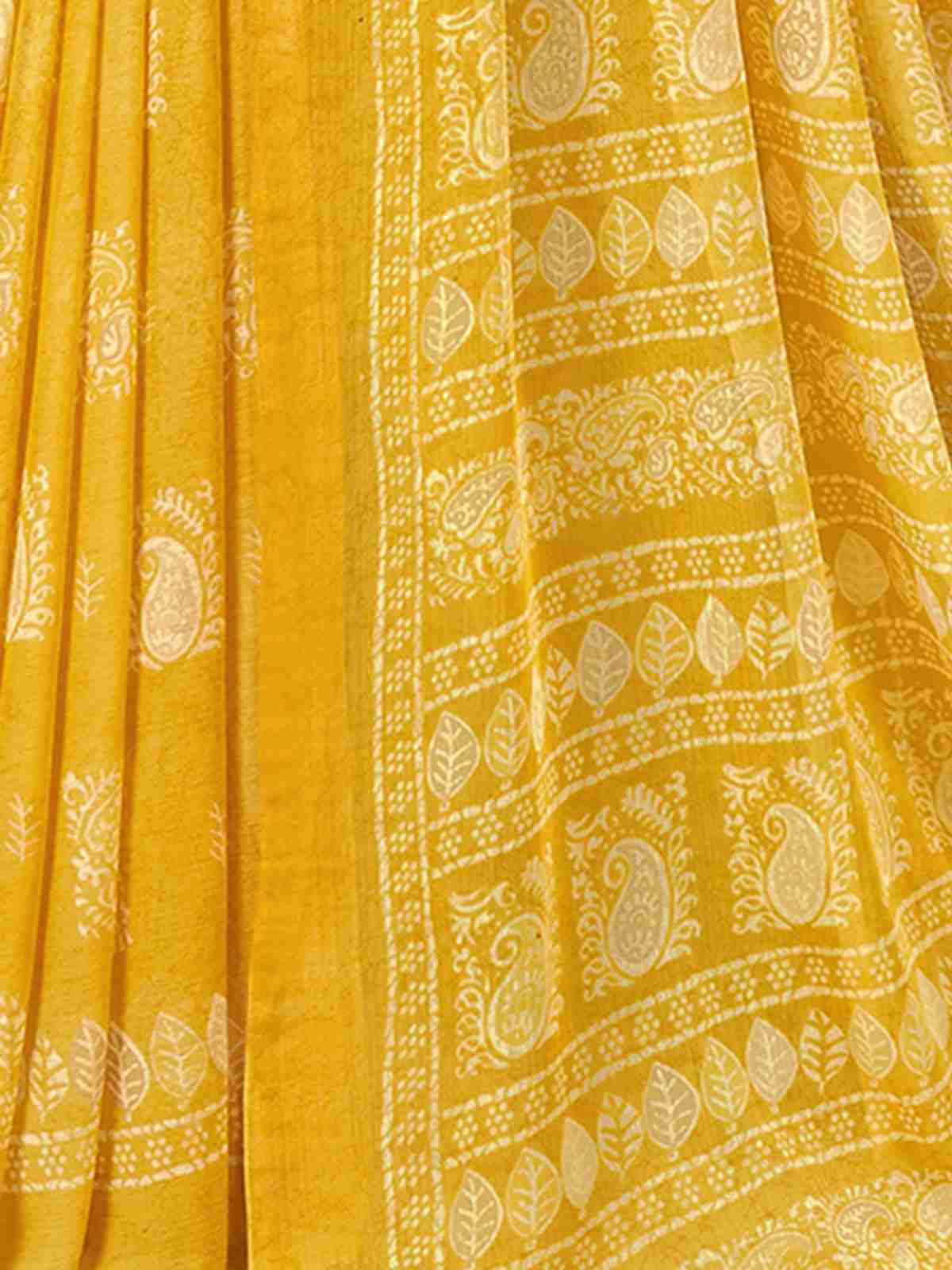 Yellow Chiffon Printed Saree