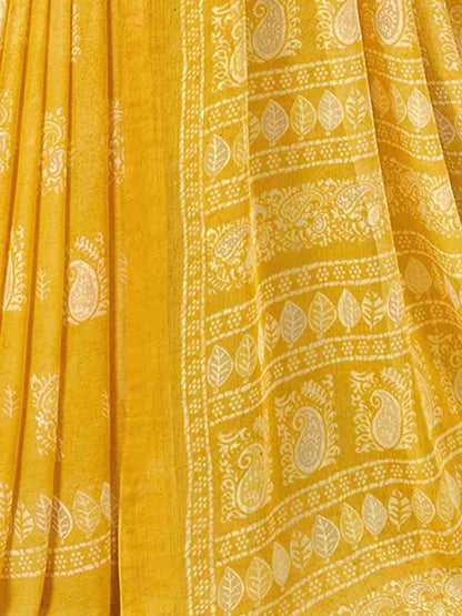 Yellow Chiffon Printed Saree