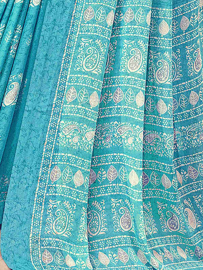 Blue Chiffon Printed Saree