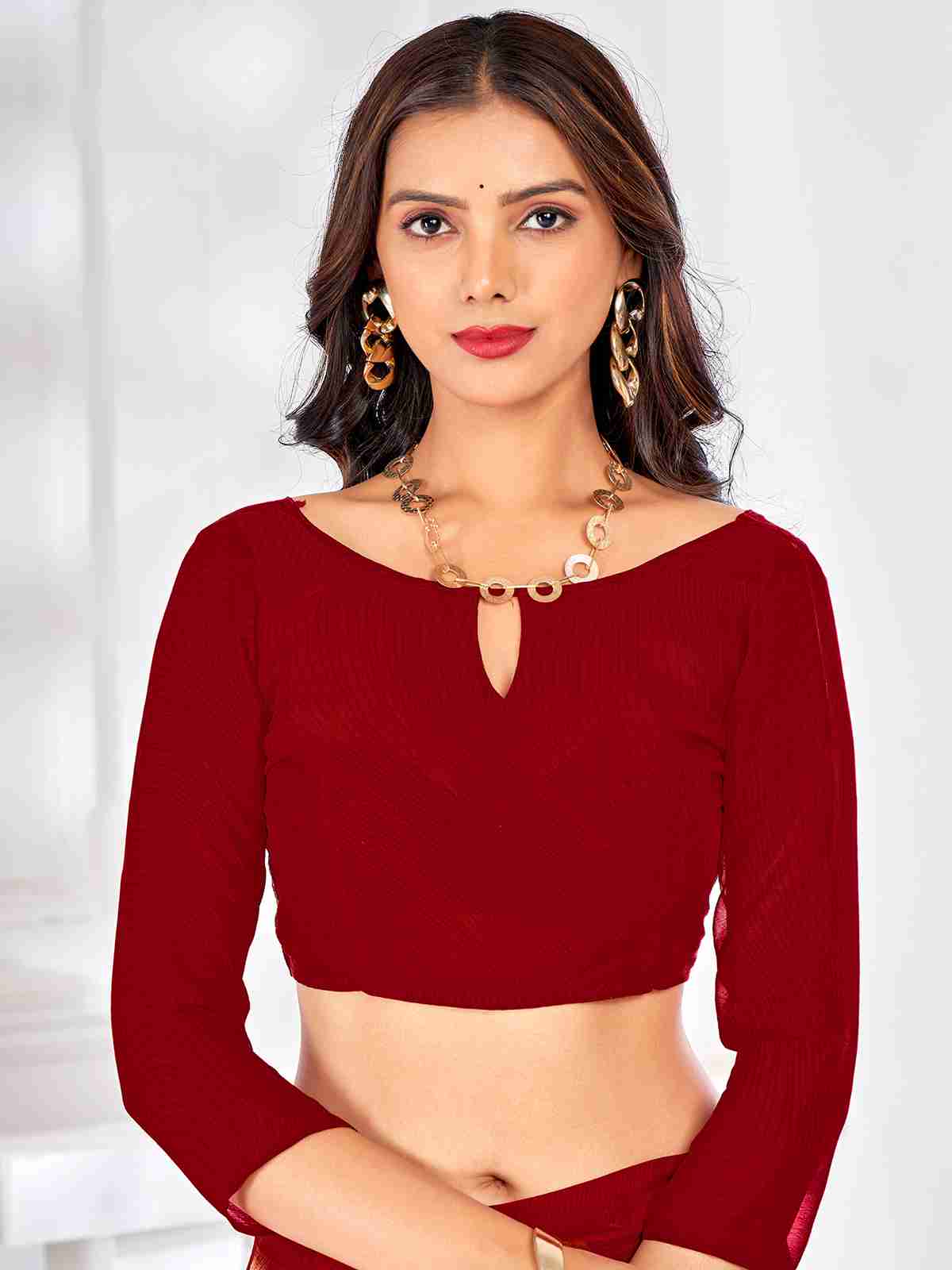 Red Chiffon Printed Saree