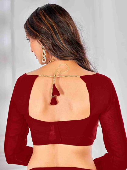 Red Chiffon Printed Saree