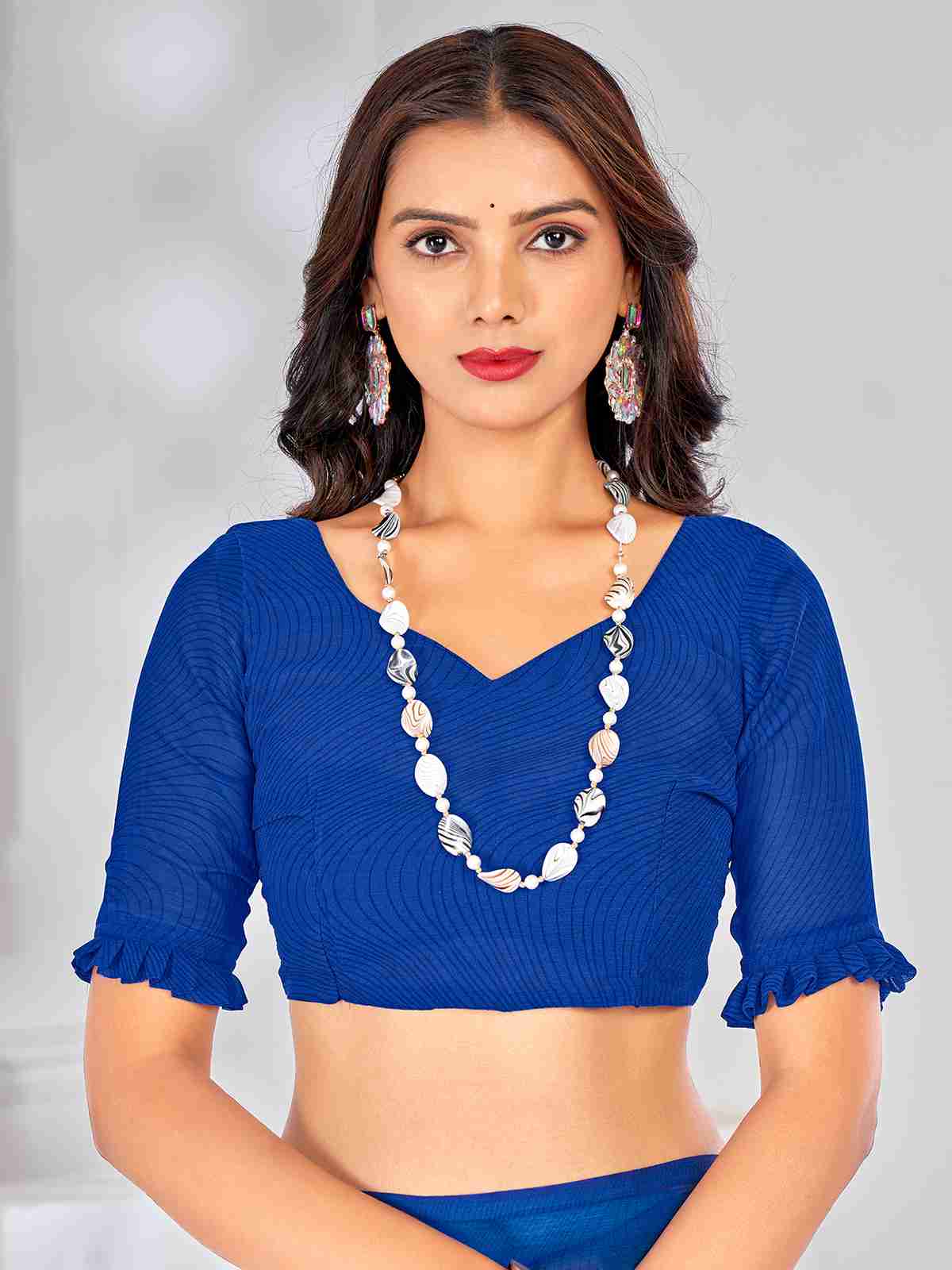 Blue Chiffon Printed Saree