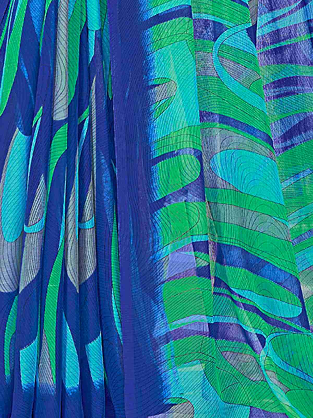 Blue Chiffon Printed Saree