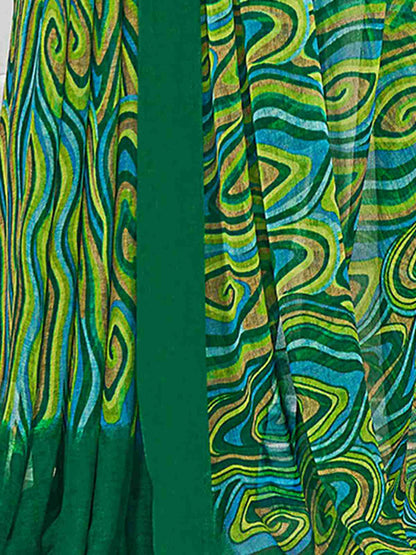 Green Chiffon Printed Saree