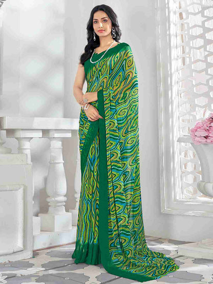 Green Chiffon Printed Saree