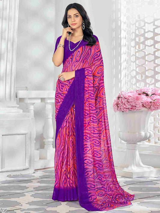Violet Chiffon Printed Saree