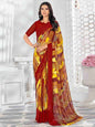 Red Chiffon Printed Saree