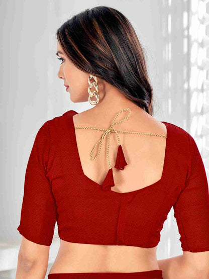 Red Chiffon Printed Saree