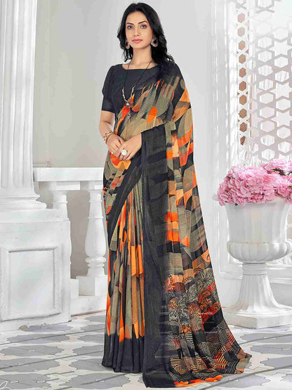 Black Chiffon Printed Saree