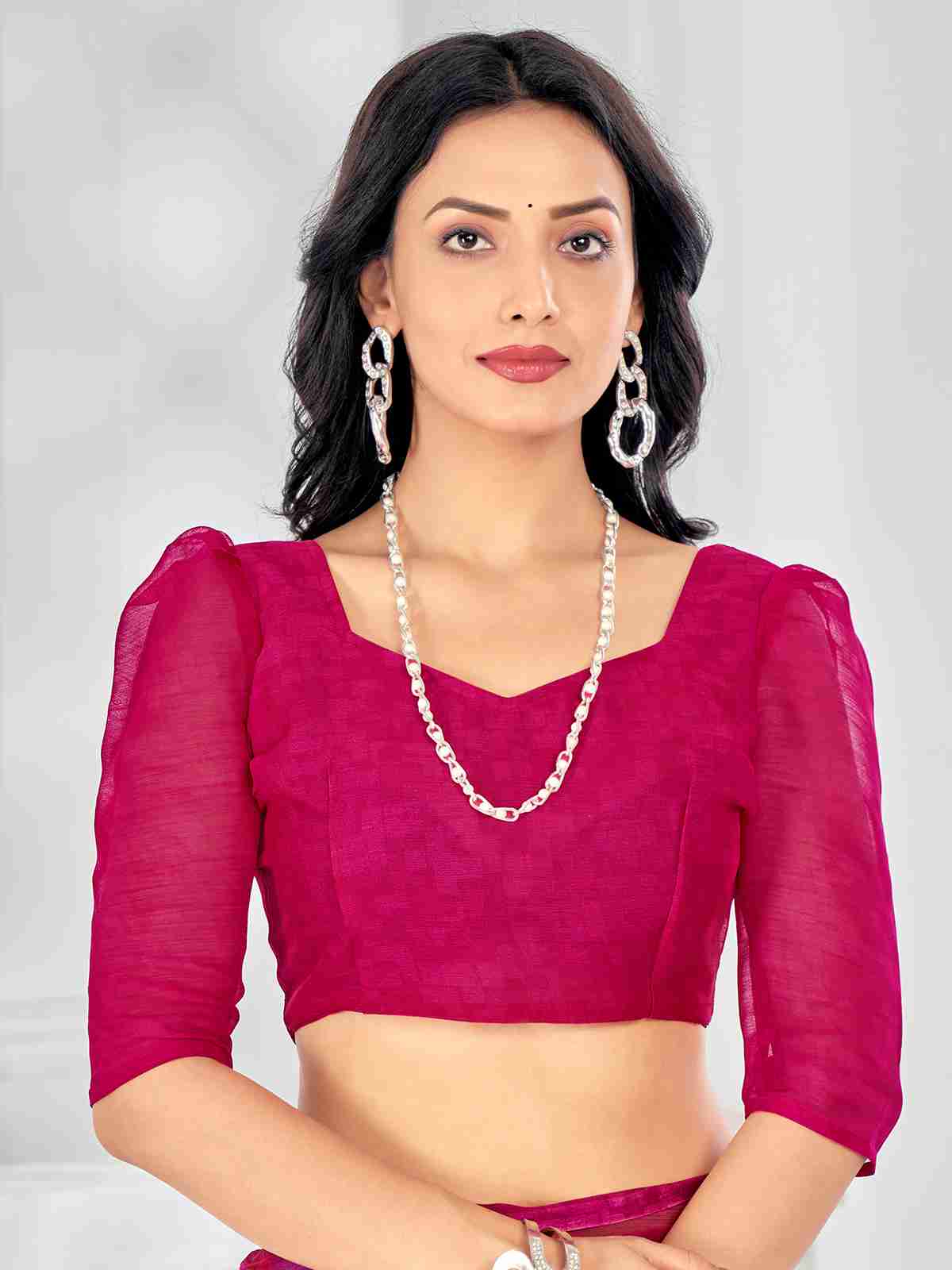 Magenta Chiffon Printed Saree