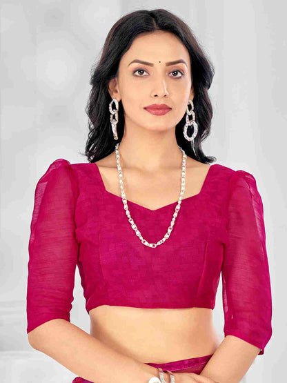 Magenta Chiffon Printed Saree