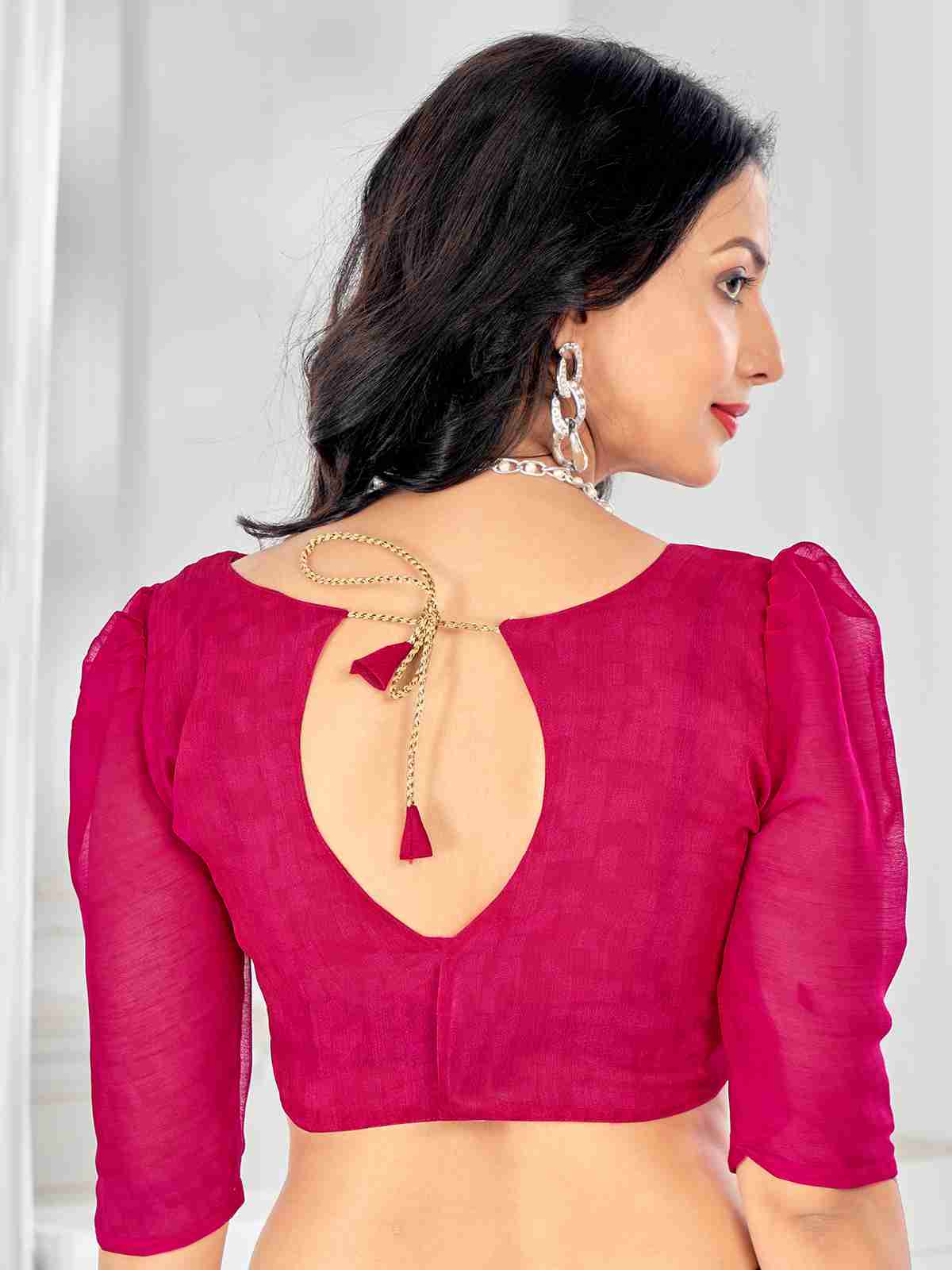 Magenta Chiffon Printed Saree