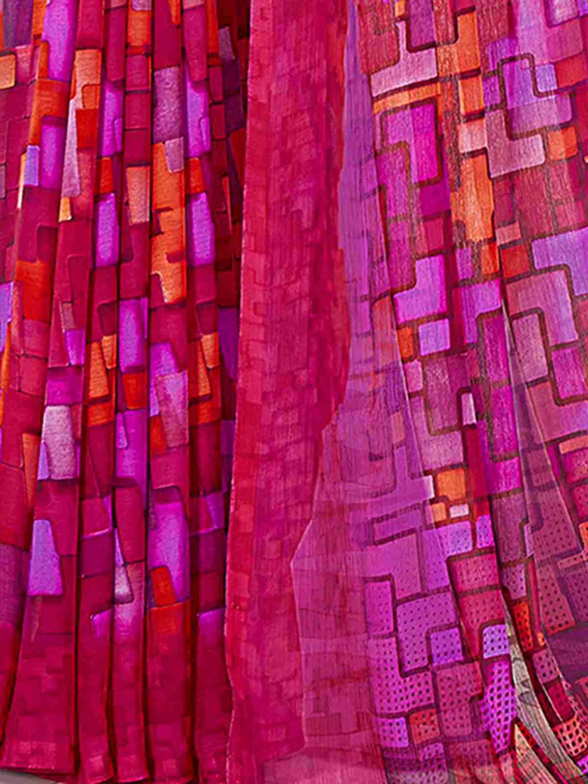 Magenta Chiffon Printed Saree