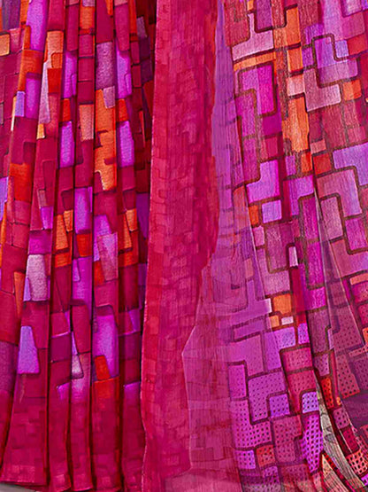 Magenta Chiffon Printed Saree