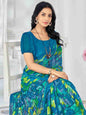 Blue Chiffon Printed Saree