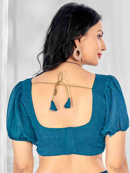 Blue Chiffon Printed Saree