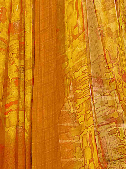 Yellow Chiffon Printed Saree