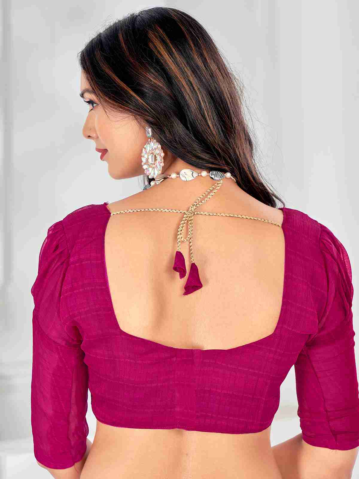 Magenta Chiffon Printed Saree