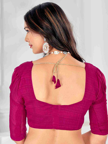 Magenta Chiffon Printed Saree