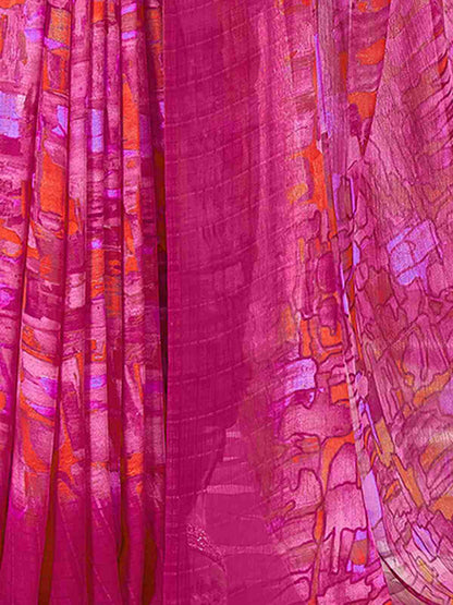 Magenta Chiffon Printed Saree