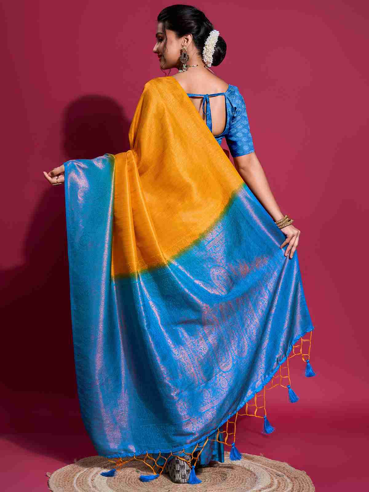 Yellow Silk Plain Saree