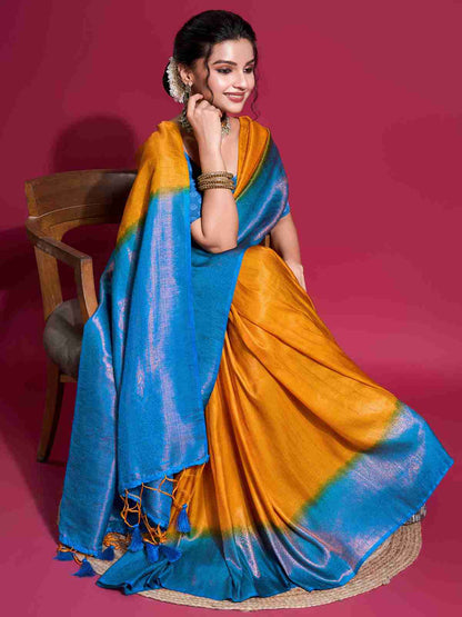 Yellow Silk Plain Saree