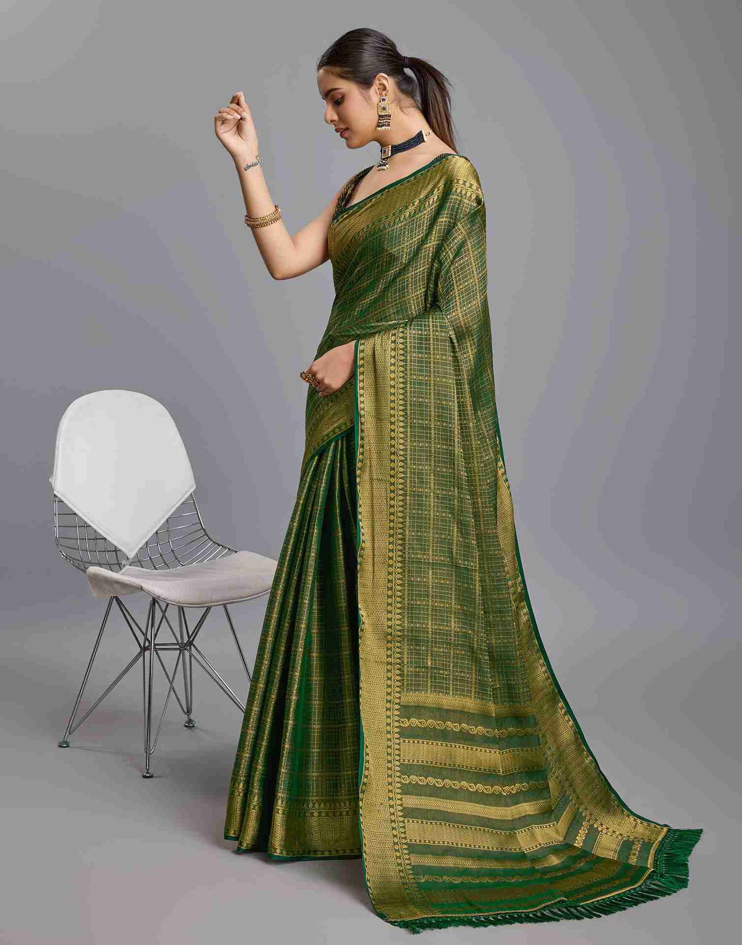 Green Silk Plain Saree