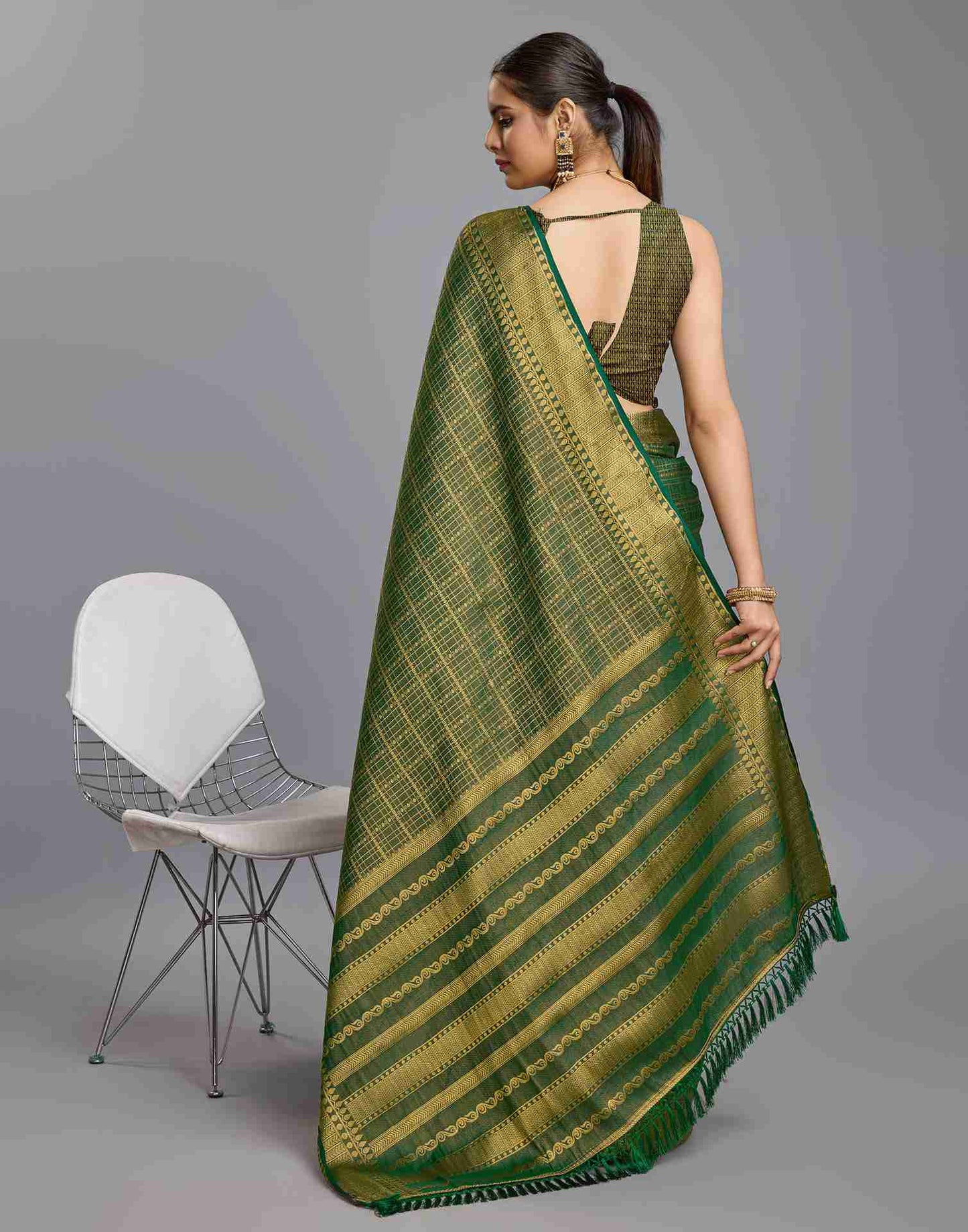 Green Silk Plain Saree