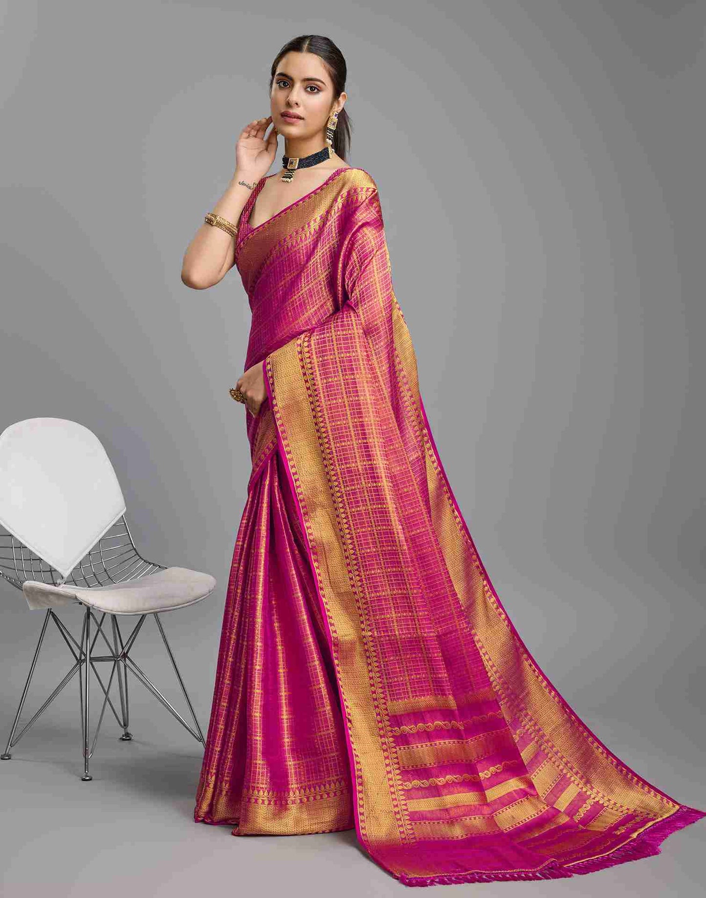 Pink Silk Plain Saree