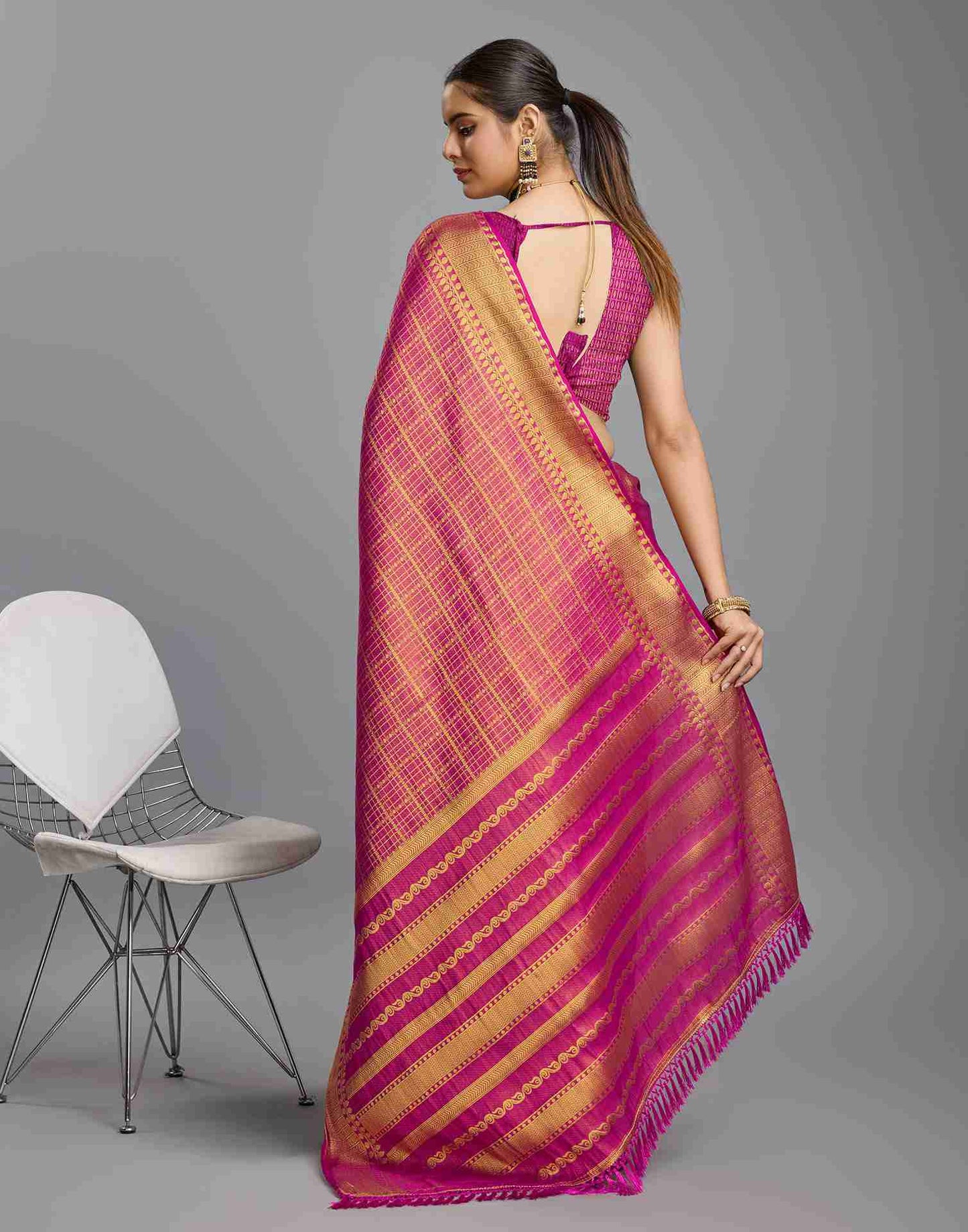 Pink Silk Plain Saree