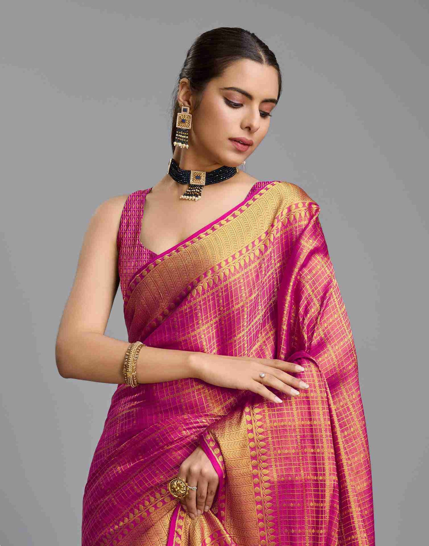 Pink Silk Plain Saree