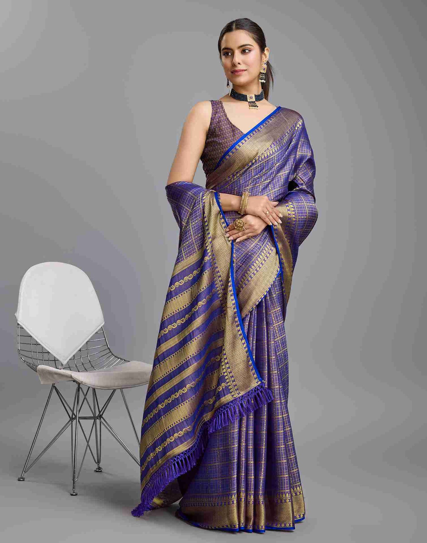 Blue Silk Plain Saree