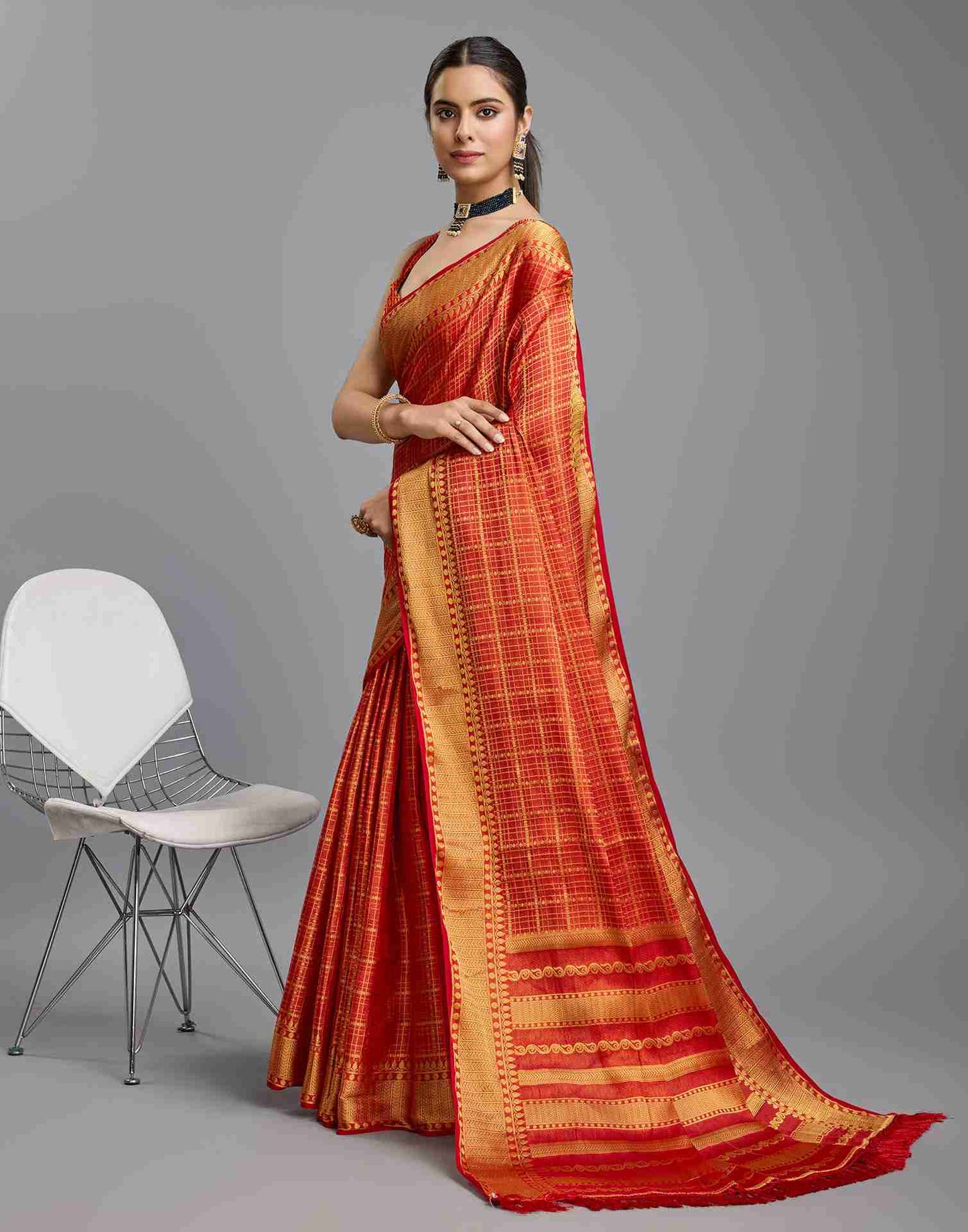 Red Silk Plain Saree