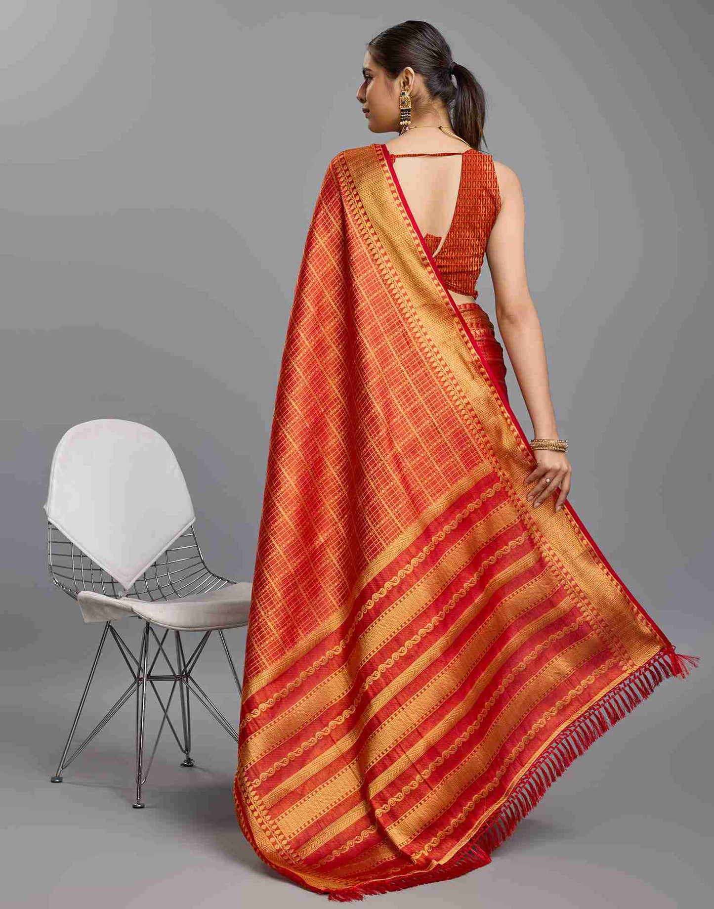 Red Silk Plain Saree