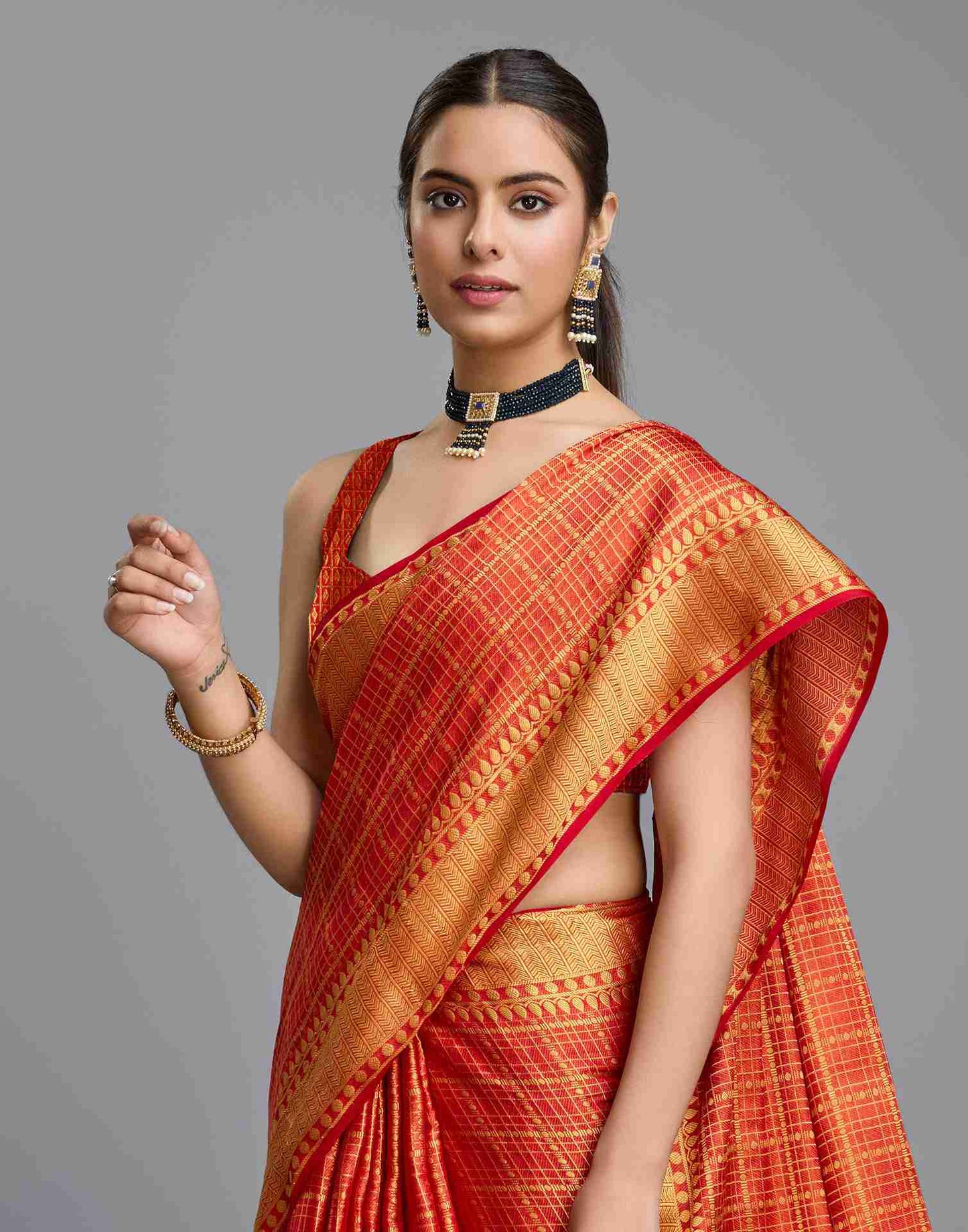Red Silk Plain Saree