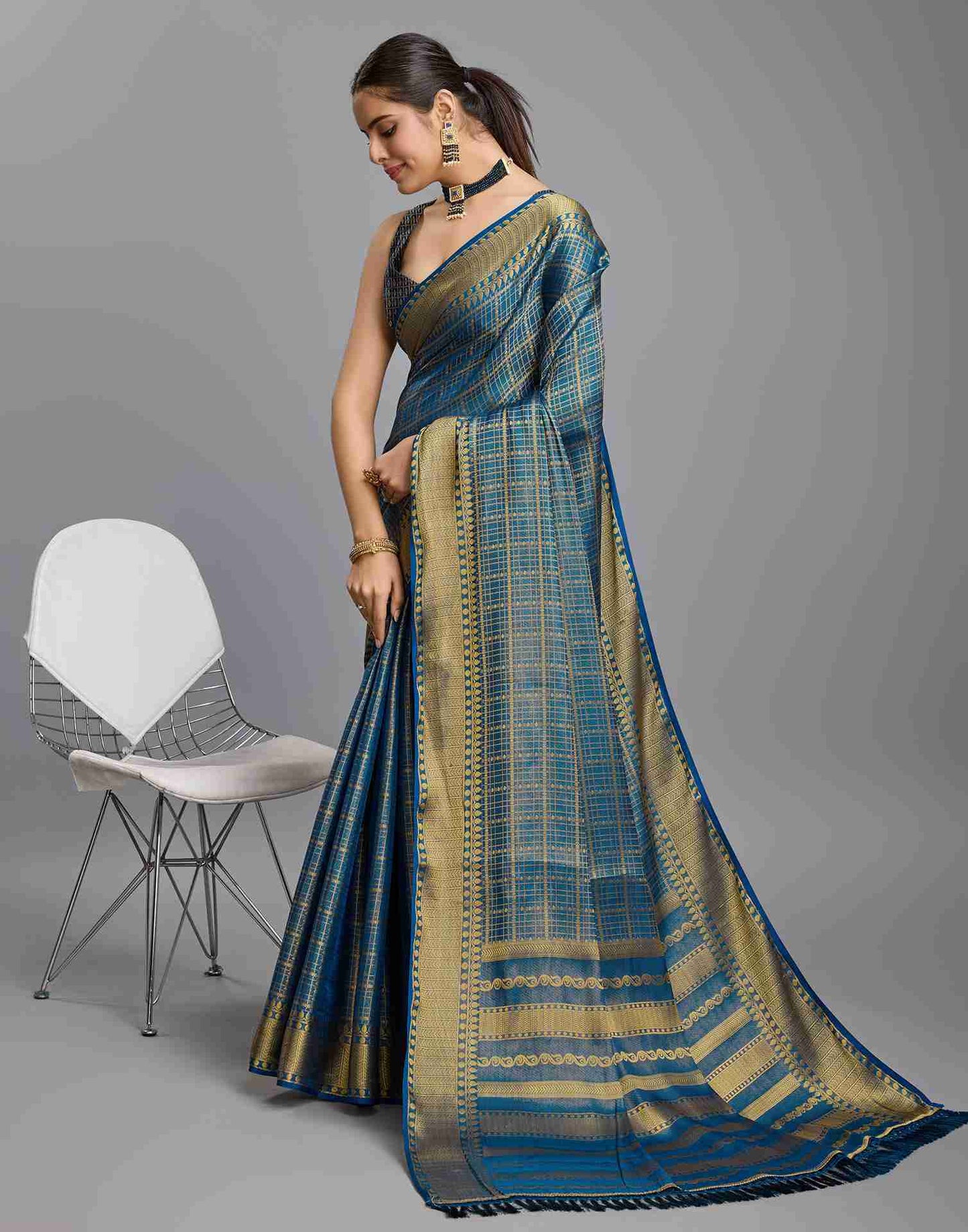 Blue Silk Plain Saree